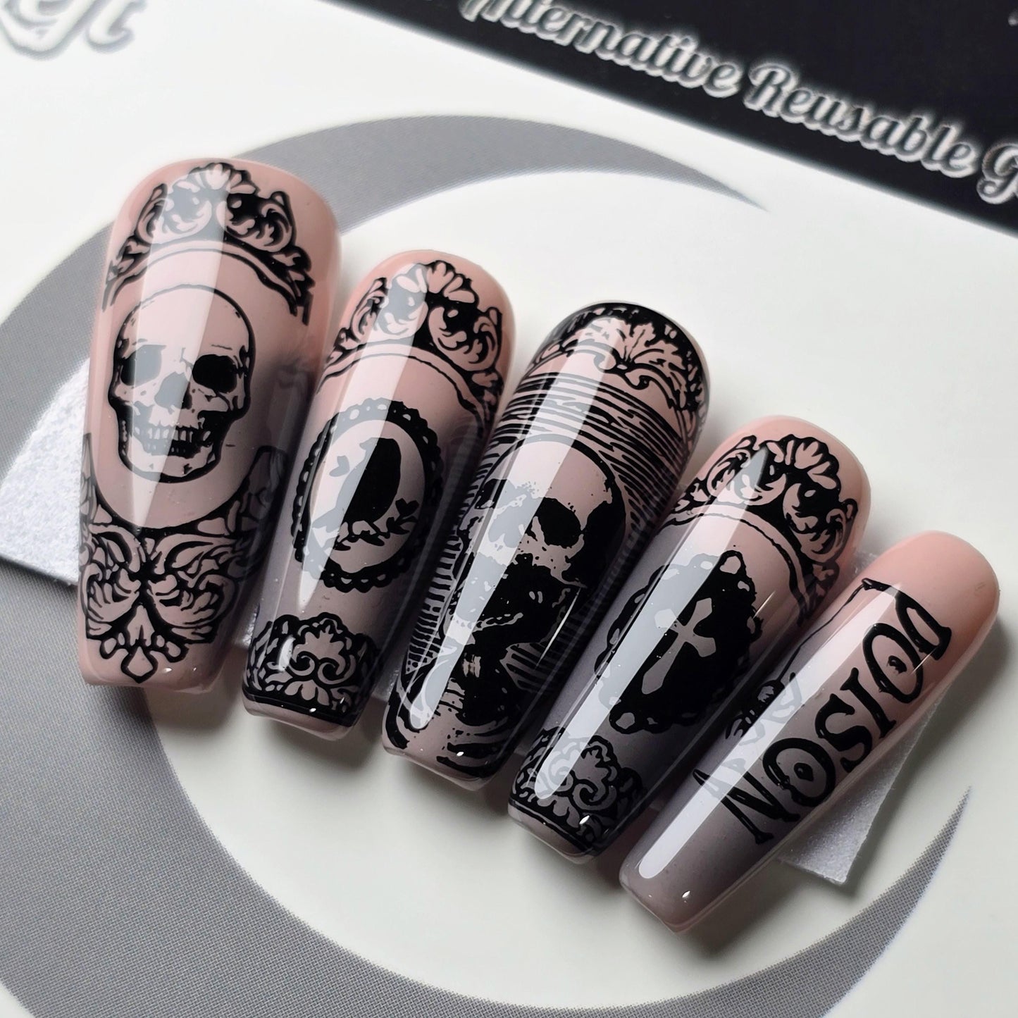 Poisoned Portraits - Crypy Couture, Gothic Victorian Press On Nails, Gothic Halloween Press Ons