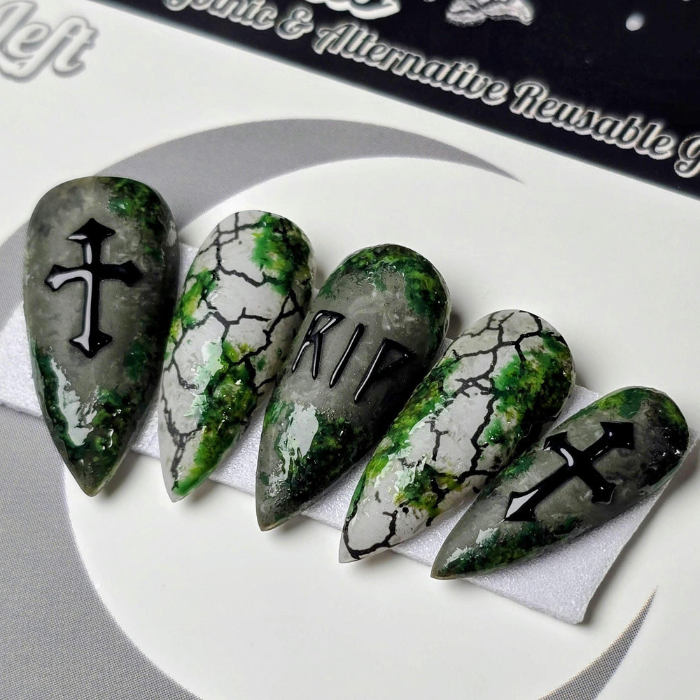 Grave Matters - Crypt Coture, Gothic Halloween Press On Nails, Tombstone Vampire Vibes Press Ons