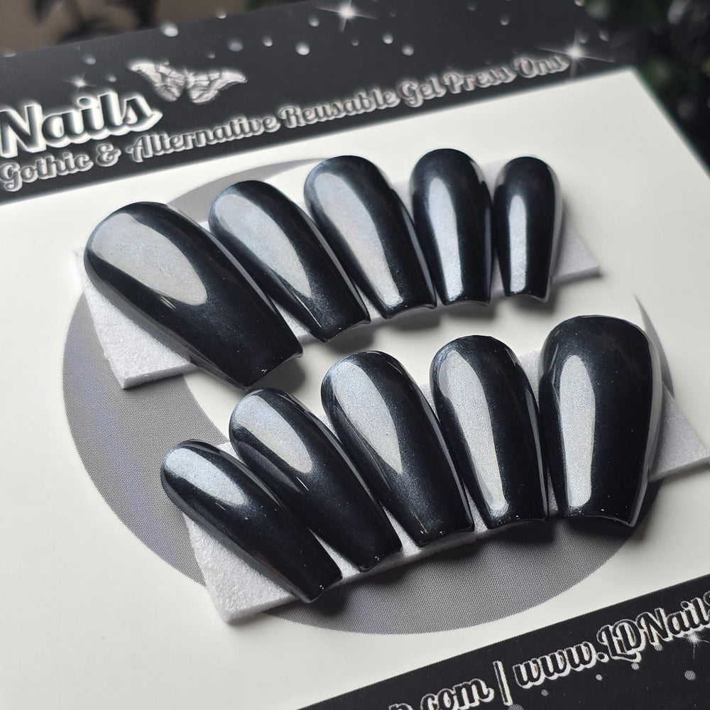 
                      
                        Midnight Chrome, Black Chrome Press On Nails, Basic Chrome Nails, Gothic Nails, Witchy Nails, Basic Nails, Reusable False Nails
                      
                    