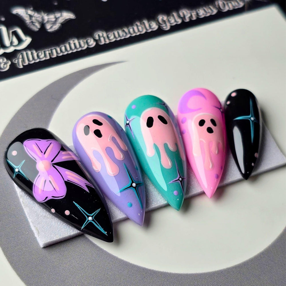 
                      
                        Dripped in Dread - Cute & Cursed, Spooky Cute Pastel Ghost Press Ons, Gothic Halloween Nails
                      
                    