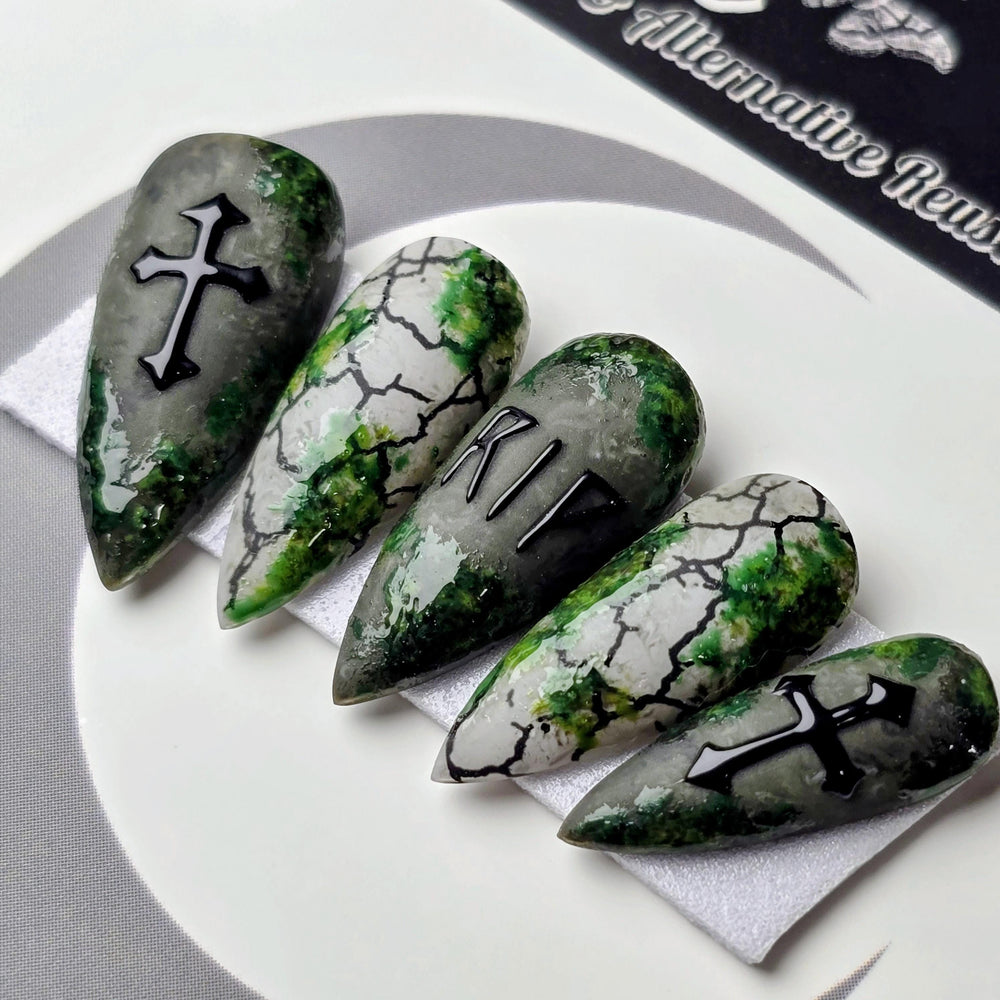 
                      
                        Grave Matters - Crypt Coture, Gothic Halloween Press On Nails, Tombstone Vampire Vibes Press Ons
                      
                    
