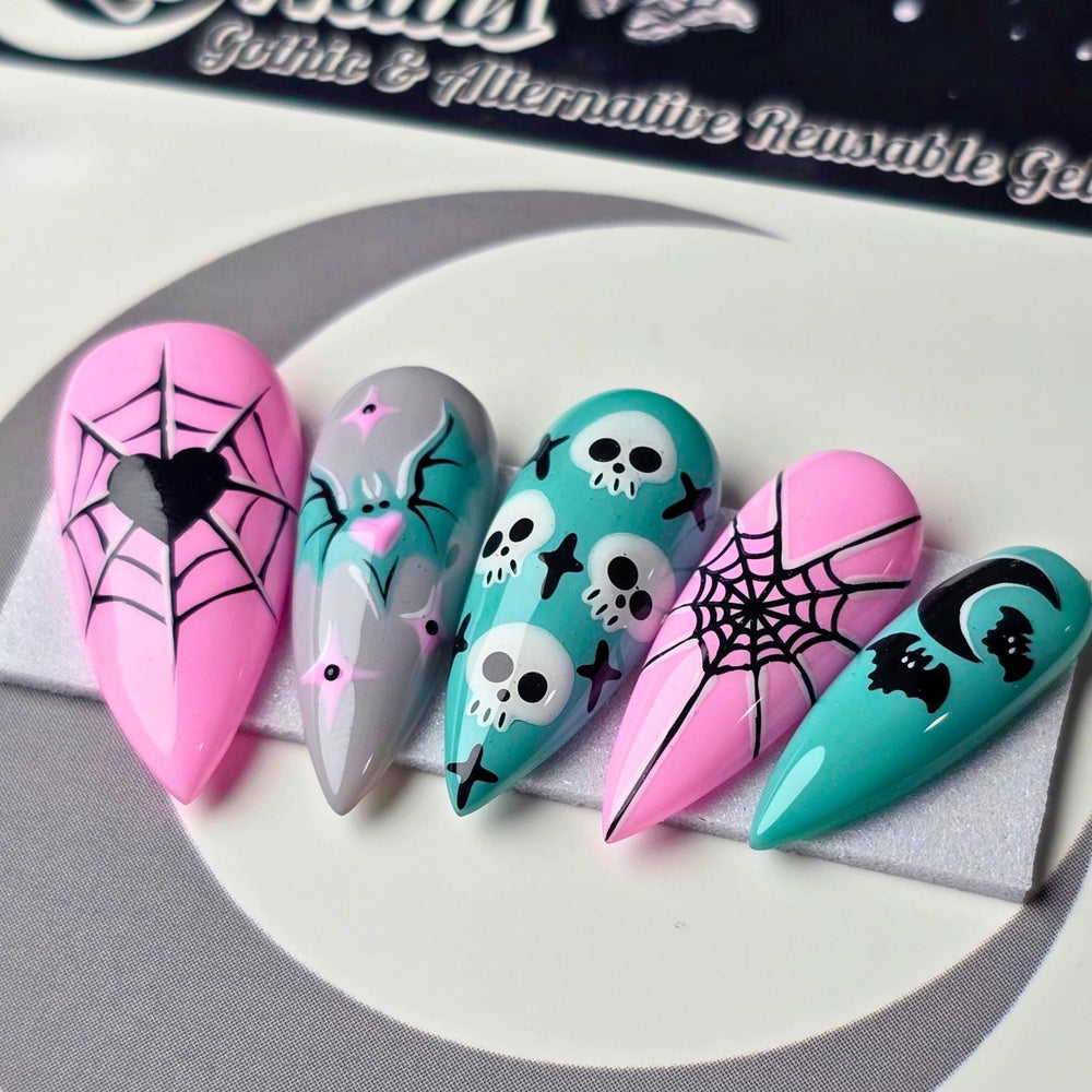 
                      
                        Deadly Cute - Cute & Cursed, Pastel Goth Halloween Press Ons, Spooky Cute Press On Nails
                      
                    