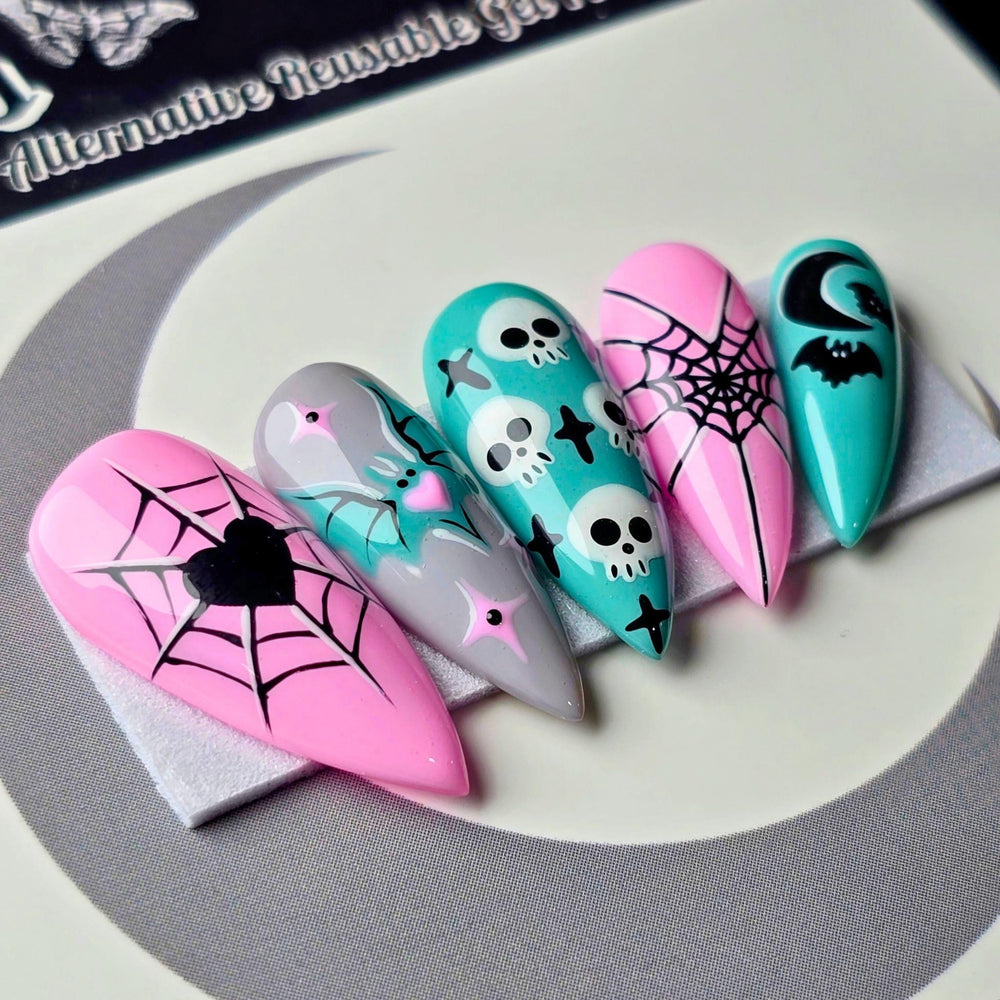 
                      
                        Deadly Cute - Cute & Cursed, Pastel Goth Halloween Press Ons, Spooky Cute Press On Nails
                      
                    