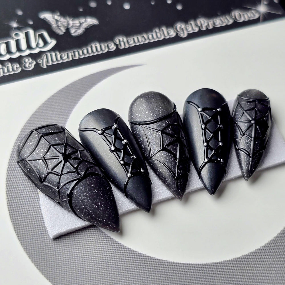 
                      
                        Deathlace - Crypt Coture, Vampire Halloween Press Ons, Gothic Spiderweb Corset Press On Nails
                      
                    