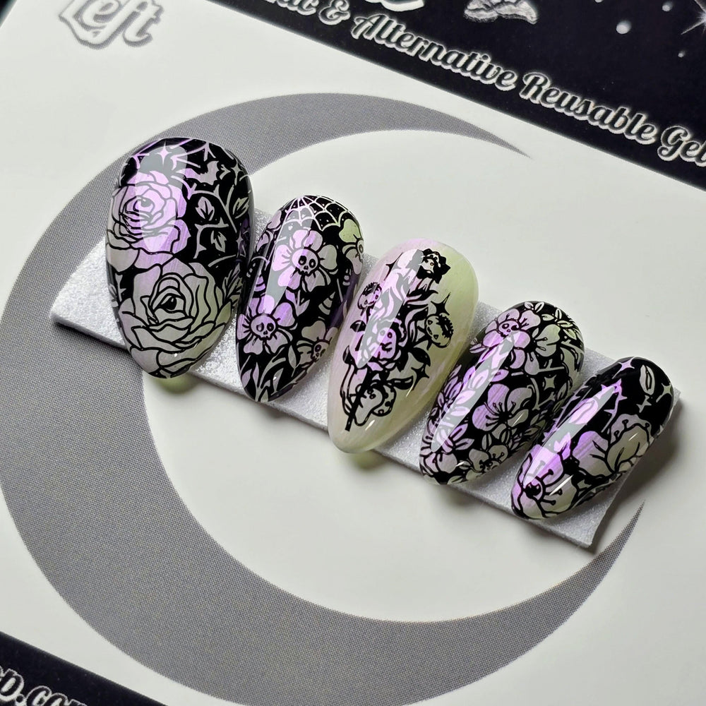 
                      
                        Grim Garden, Witchy Halloween Press On Nails, Gothic Spooky Garden Nails, Iridescent Press Ons
                      
                    