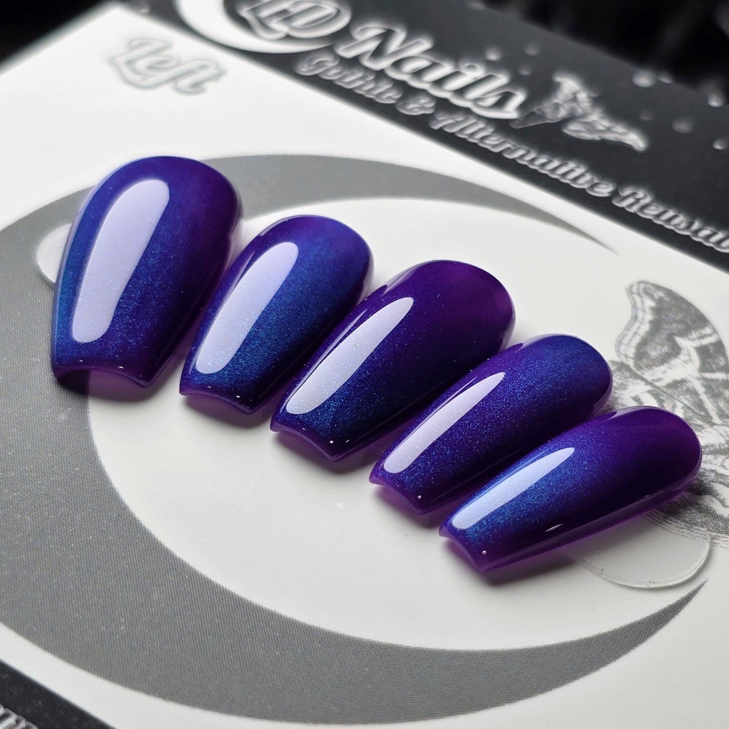 Blueberry Press On Nails, Purple Blue Cat Eye Nails, Magnetic Gel Press Ons, Gothic Galaxy Nails, Witchy Reusable Coffin Nails