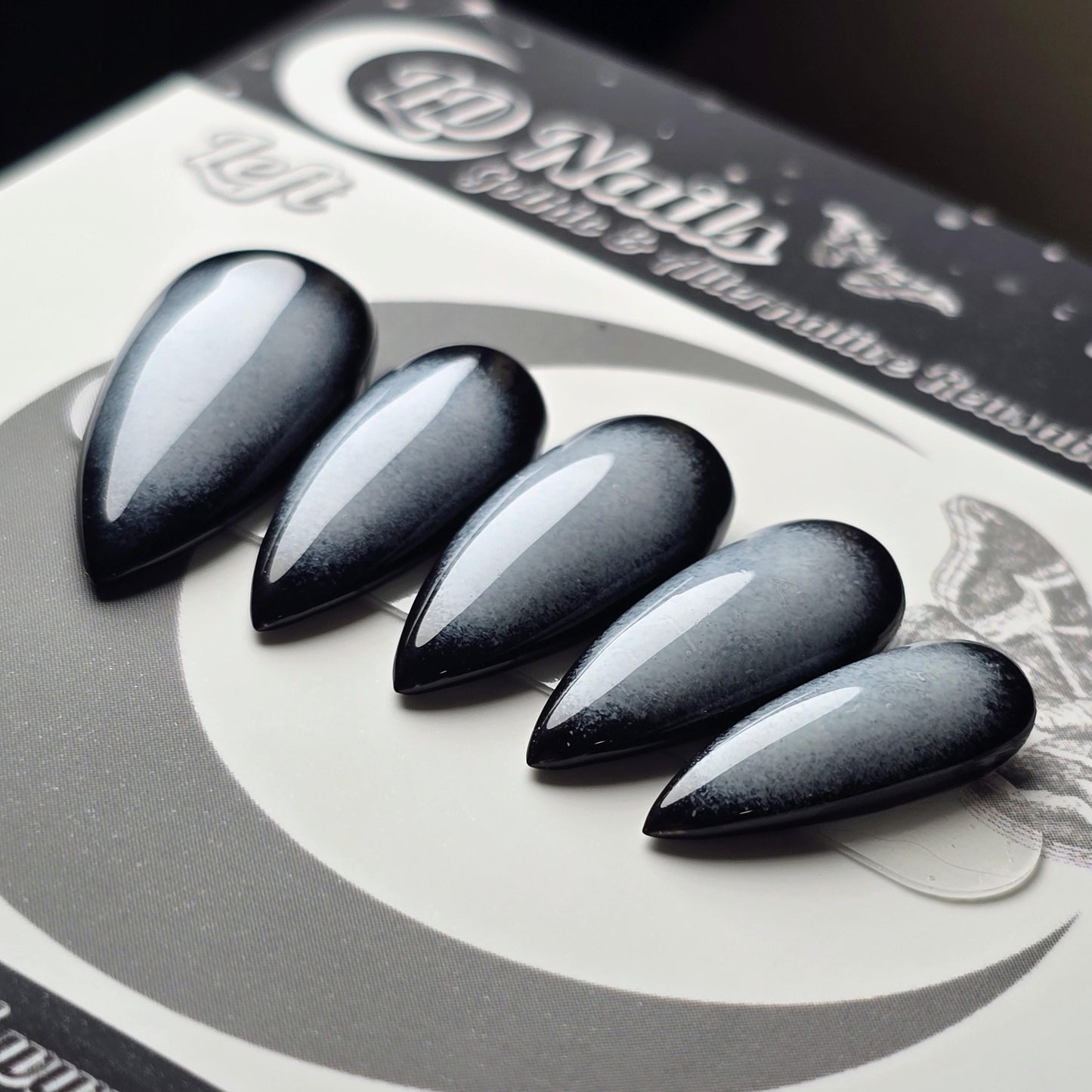 Eclipse Aura Press On Nails, Black Aura Ombré Nails, Gothic Stiletto Nails, Smoky Grey Gradient Nails, Alternative Goth Press On Nails