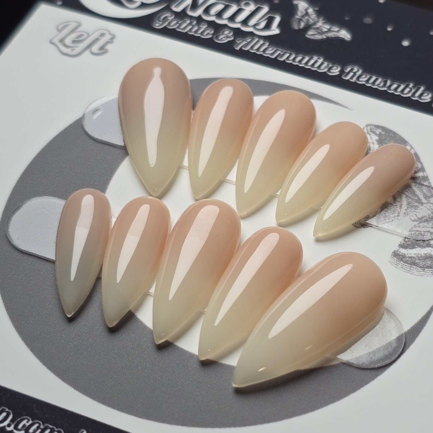 Bone Blush Ombré Press On Nails, Neutral Nude Almond Nails, Glossy Minimalist Nails, Clean Girl Aesthetic, Witchy Minimalist Nails