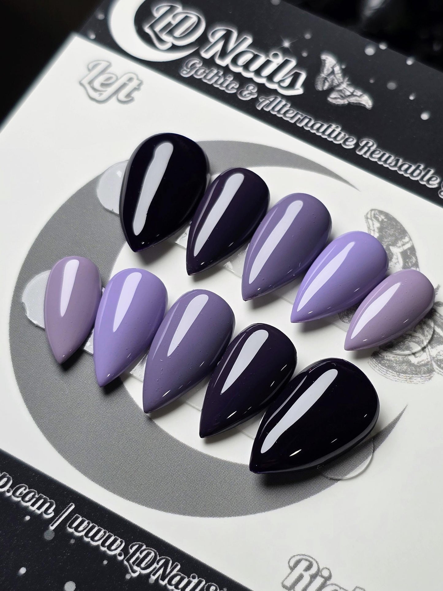 Nocturnal Gradient Press Ons, Purple Gothic Skittles Press On Nails, Alternative Reusable False Nails