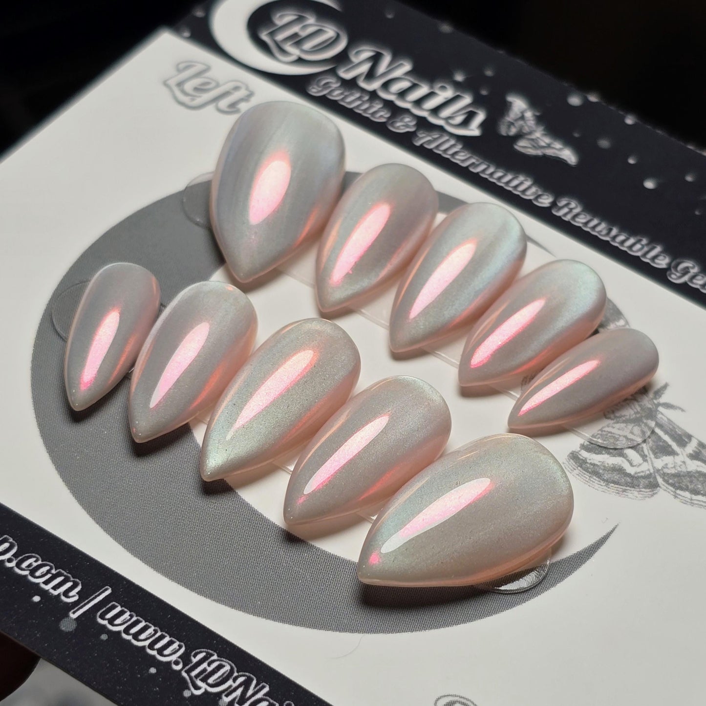 Pink Cat Eye Chrome Press On Nails, Witchy Iridescent Press Ons