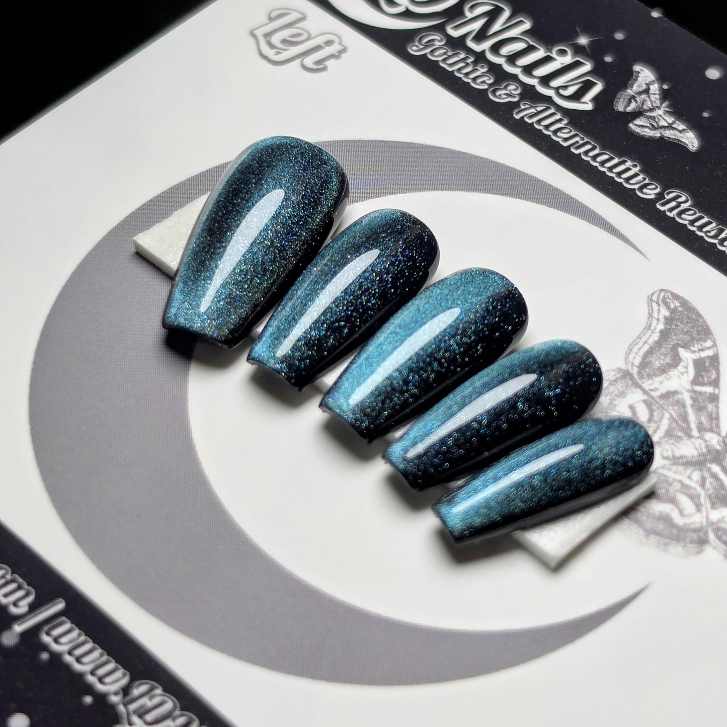 Drown Moon Cat Eye Press On Nails, Halloween Color Shift Nails, Moody Fall Nails