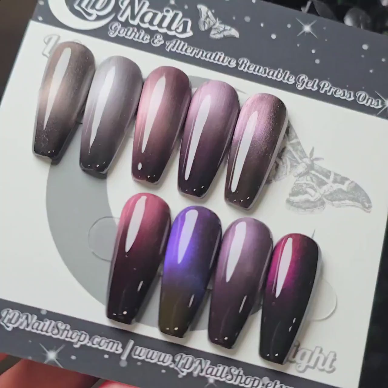 Purple Cat Eye Press On Nails, Magnetic Gel Nails, Gothic Purple Nails, Handmade Reusable Press Ons, Witchy Fake Nails