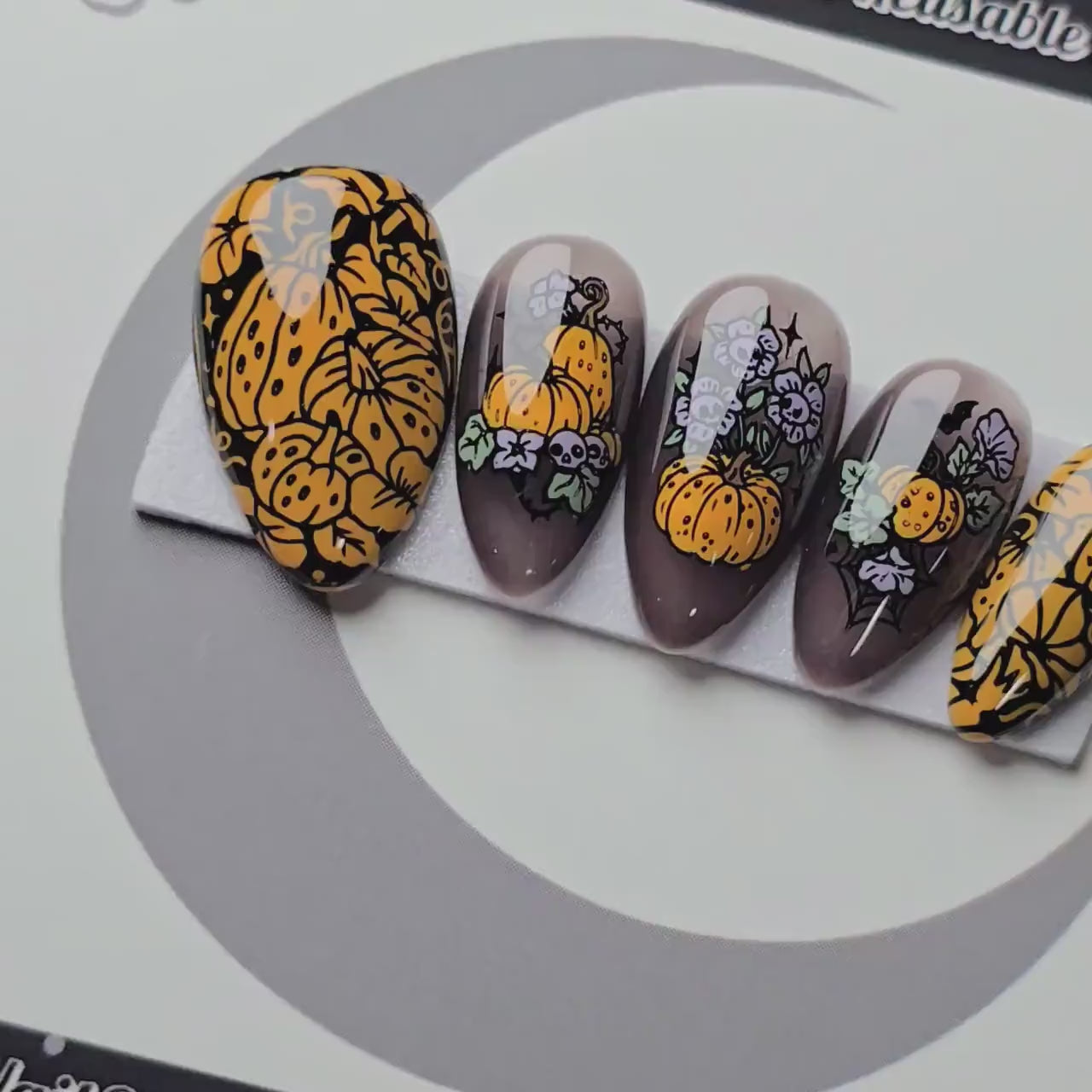 Harvest Garden, Gothic Halloween Pumpkin Press On Nails, Witchy Spooky Autumn Nails, Orange and Black Press Ons