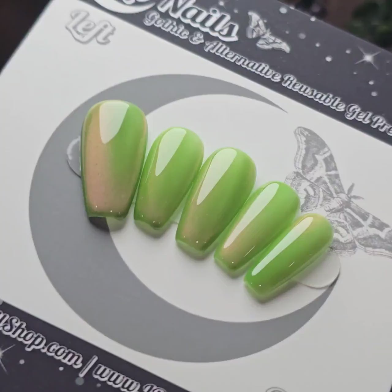 Guava Cat Eye Press On Nails, Witchy Press Ons, Green Gold Magnetic Gel Nails, Earthy Shimmer Press Ons, Handmade Reusable Nails