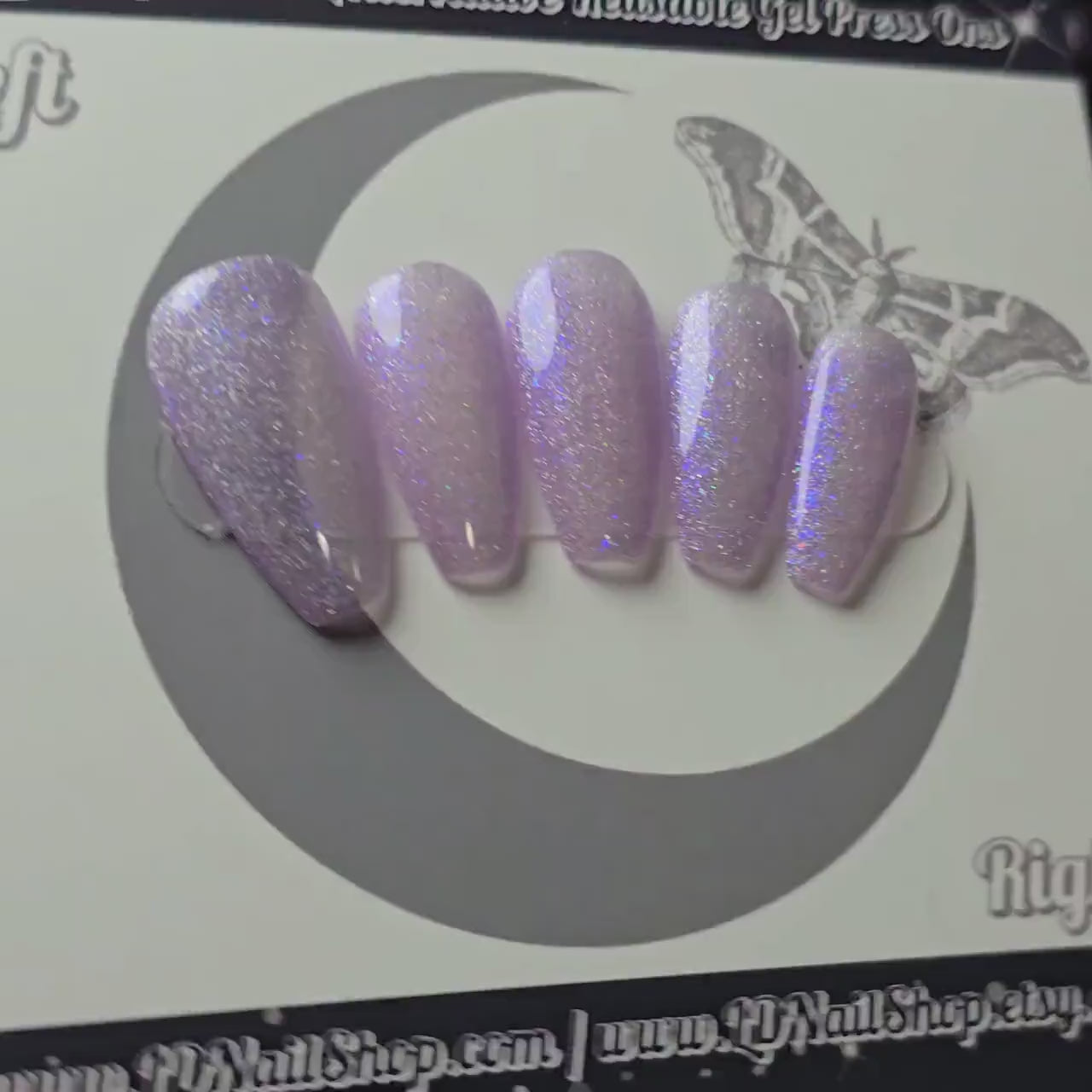Cheshire Cat Purple Cat Eye Nails, Sparkly Fairytale Press On Nails, Holographic Glitter Coffin Nails, Shimmer Fantasy Manicure