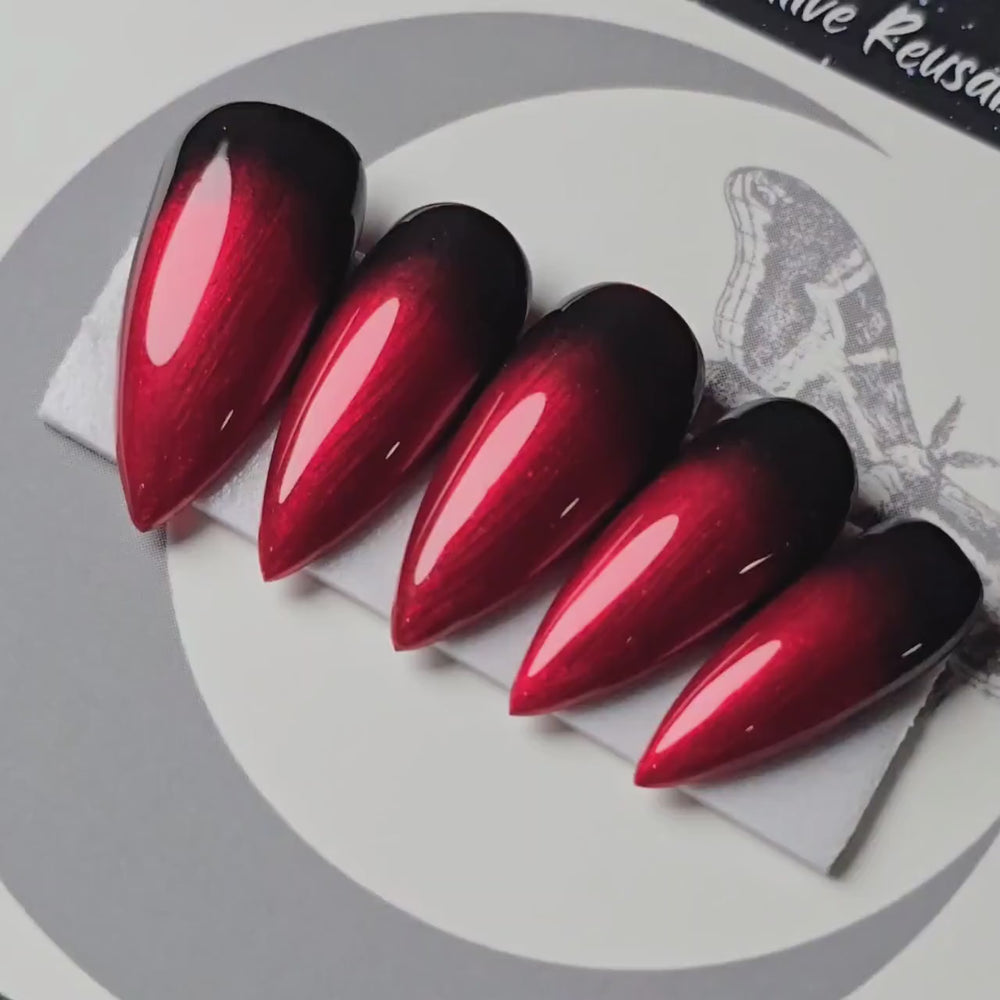 
                      
                        Load and play video in Gallery viewer, Crimson Reverse Ombré, Red and Black Gothic Press On Nails, Glitter Nails, Reusable False Nails, Fake Nails, Press-on Nails, Glue-on Nails
                      
                    