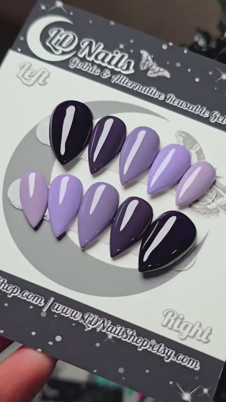 Nocturnal Gradient Press Ons, Purple Gothic Skittles Press On Nails, Alternative Reusable False Nails