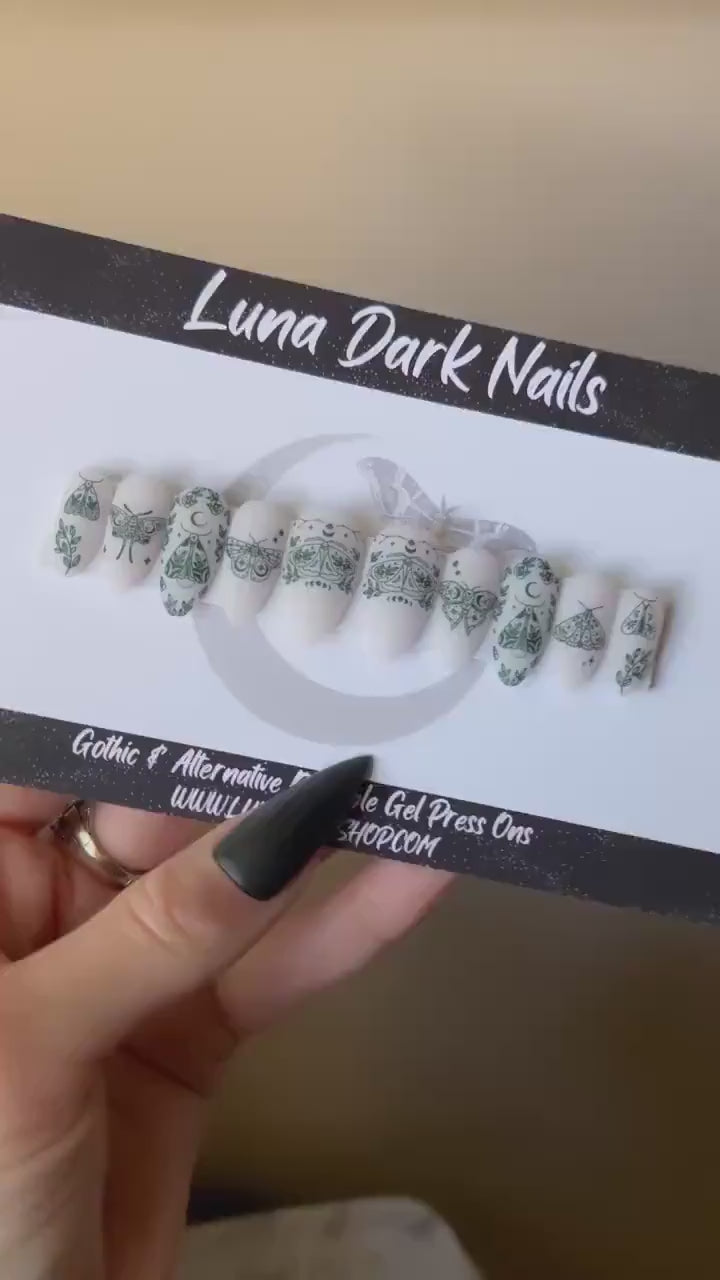 Celestial Moths, Purple and Black, Moth Nails, Press On Nails, Witchy Nails, Reusable False Nails, Fake Nails, Glue-on Nails, Press Ons