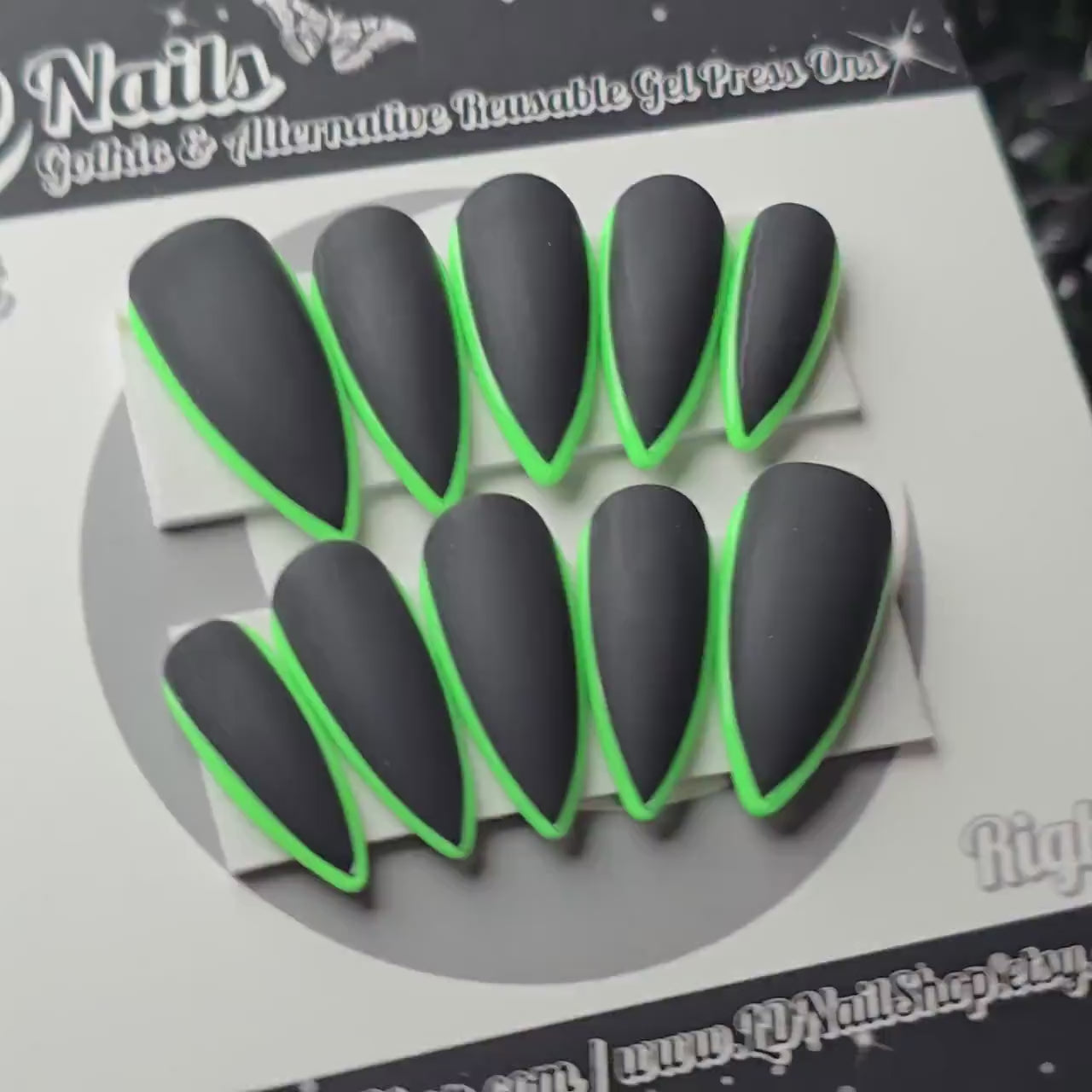 Black and Green Skinny French, Halloween Press Ons, Fall Nails, Gothic Press Ons, Witchy Nails, Reusable False Nails, Alternative Nails