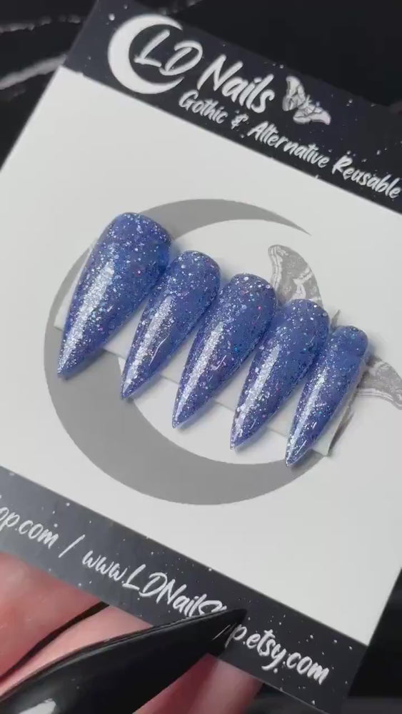 
                      
                        Load and play video in Gallery viewer, Dream Diamonds Press On Nails, Blue Glitter Nails, Basic Nails, Witchy Nails, Gothic Nails, Minimalist Nails, Reusable False Nails
                      
                    