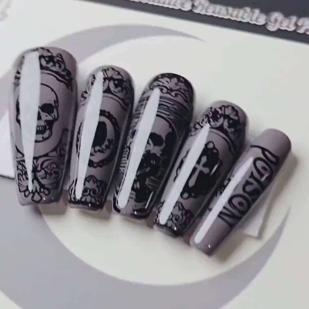 Poisoned Portraits - Crypy Couture, Gothic Victorian Press On Nails, Gothic Halloween Press Ons