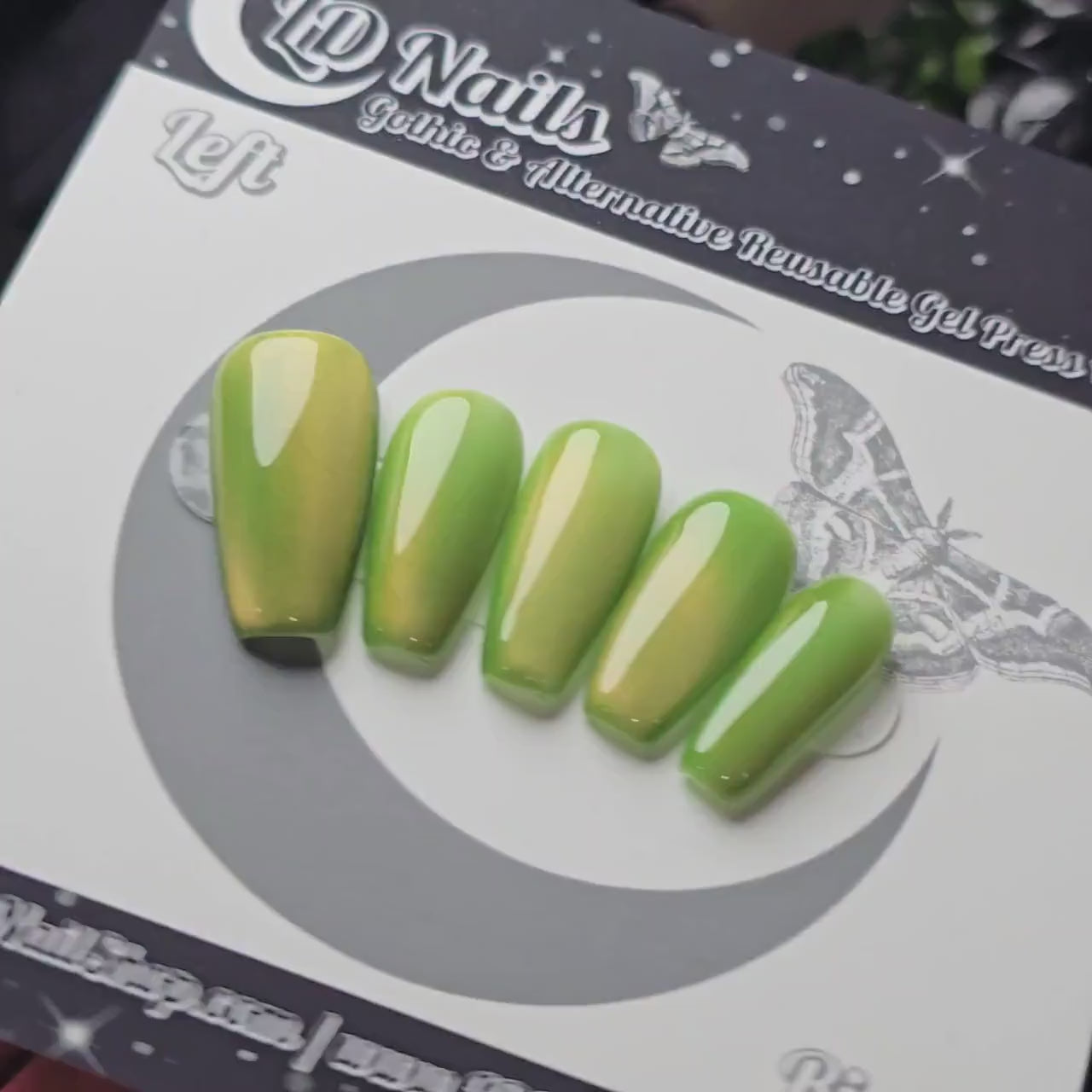 Golden Lichen Cat Eye Press On Nails, Witchy Press Ons, Green Gold Magnetic Gel Nails, Earthy Shimmer Press Ons, Handmade Reusable Nails