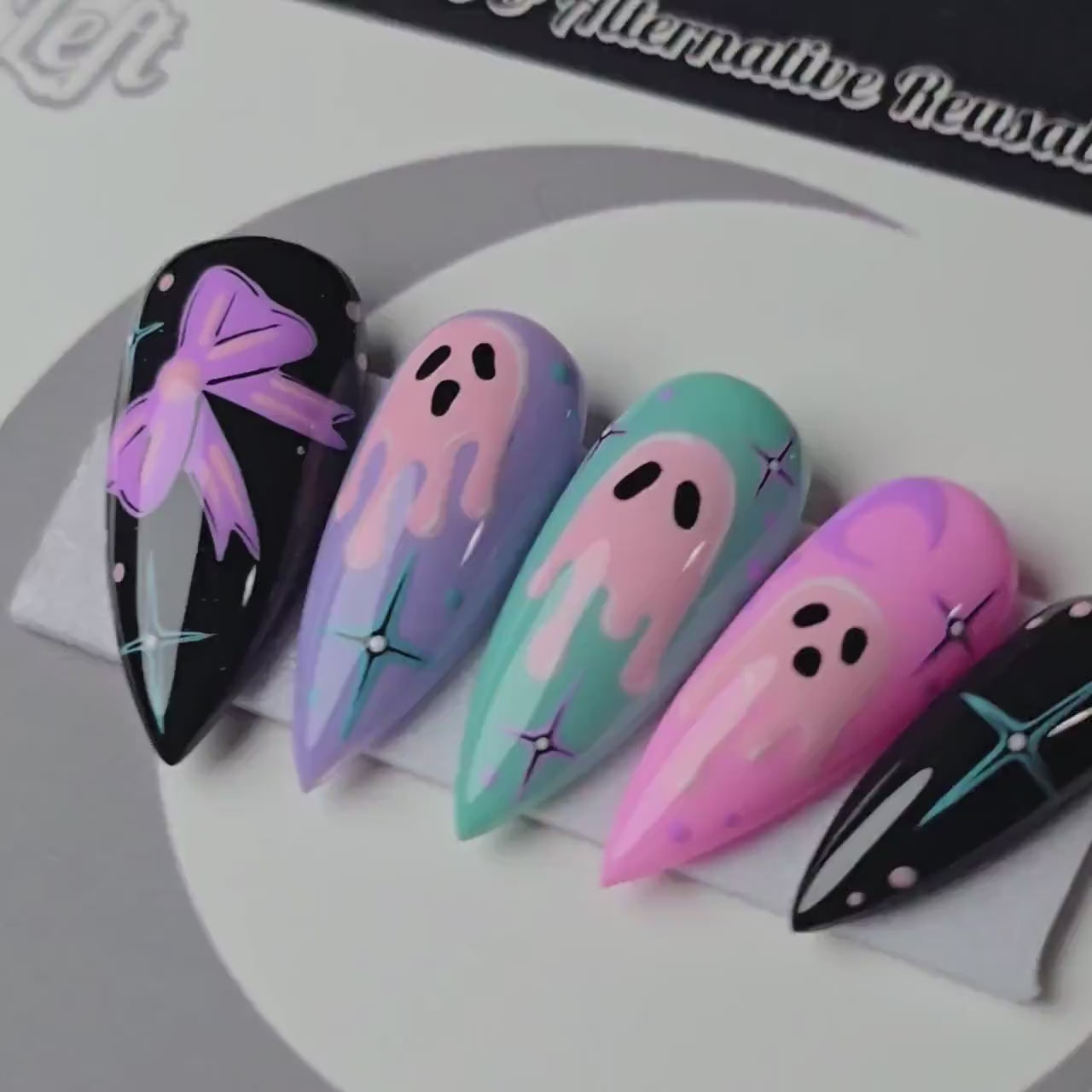 Dripped in Dread - Cute & Cursed, Spooky Cute Pastel Ghost Press Ons, Gothic Halloween Nails