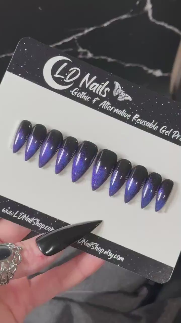 Cat Eye French Ombré, Colour Shift Nails, Press On Nails, Gothic Press Ons, Witchy Nails, Reusable False Nails, Alternative Nails