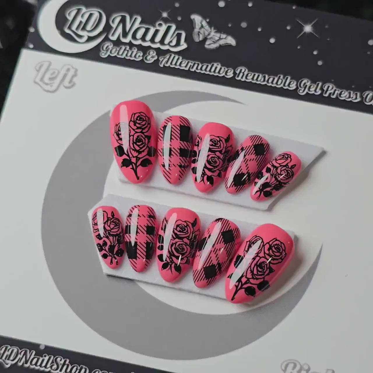 Pretty Little Rose Press On Nails:  Rose and Plaid Pink False Nails