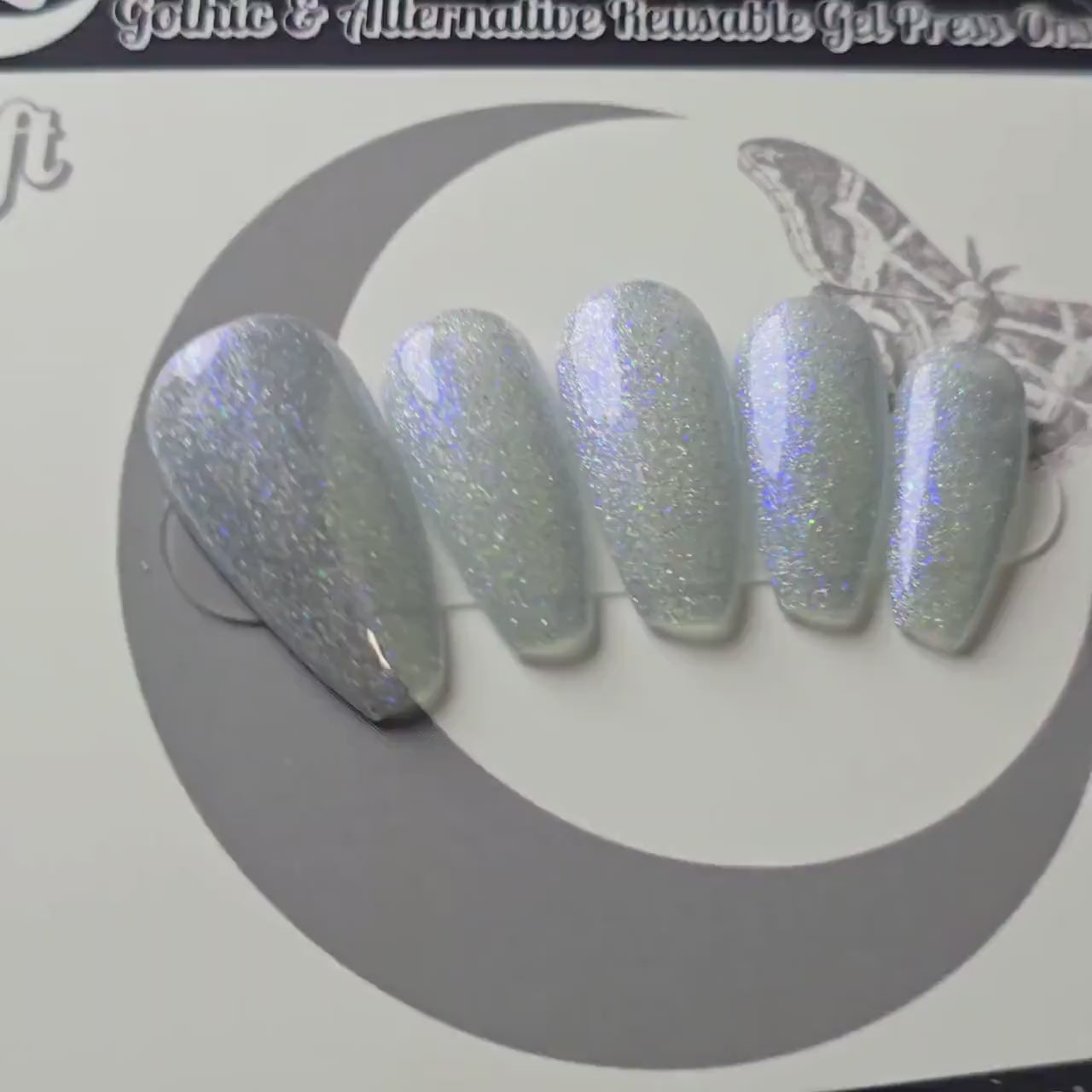 Glass Slipper Cat Eye Press On Nails, Fairytale Cat Eye Nails, Blue and Silver Glitter Cat Eye Nails, Sparkly Color Shift Nails