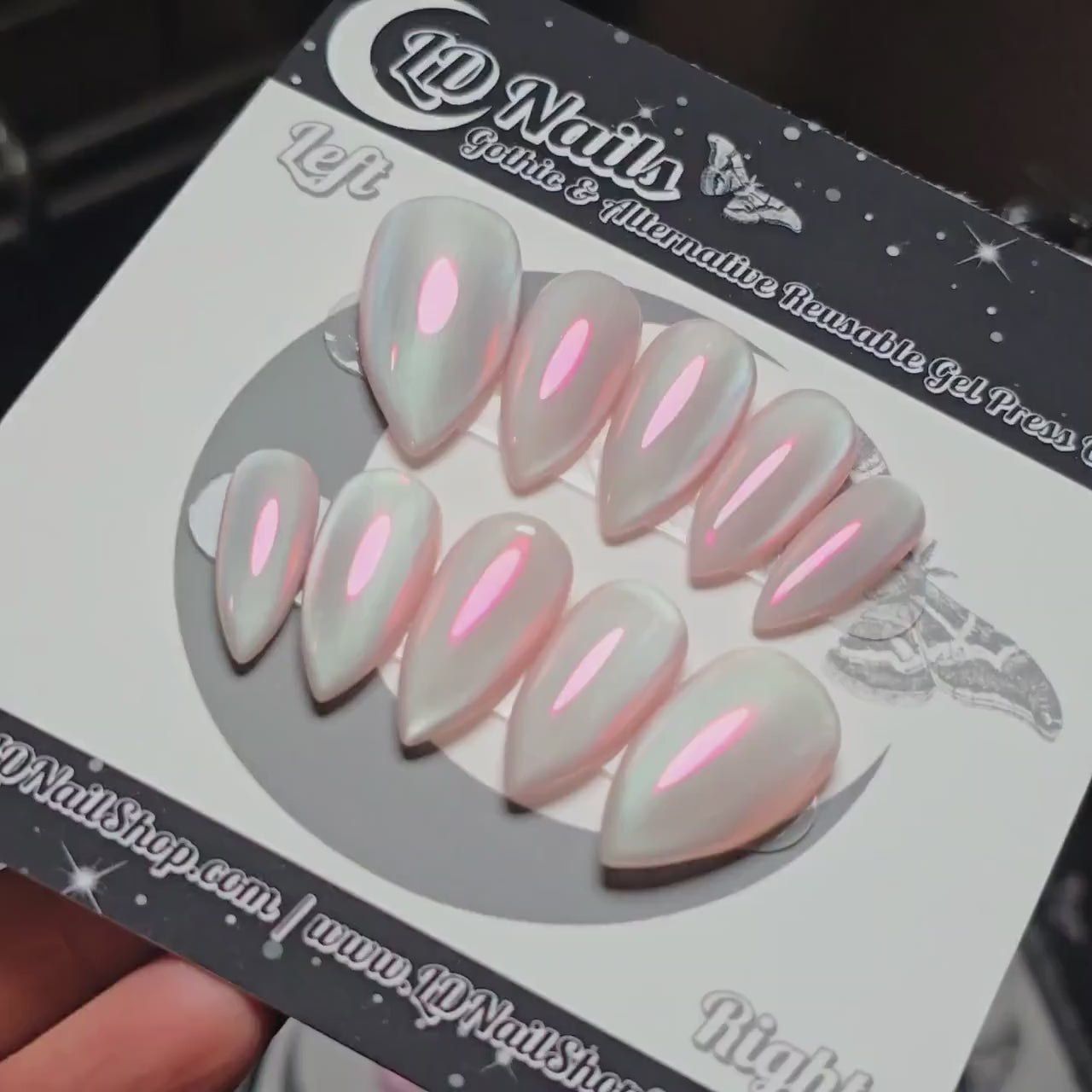 Pink Cat Eye Chrome Press On Nails, Witchy Iridescent Press Ons