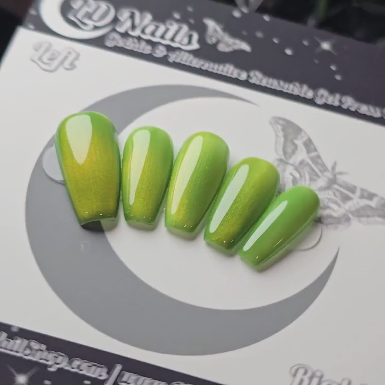 Bamboo Cat Eye Press On Nails, Witchy Cat Eye Nails, Green Yellow Magnetic Gel Nails, Earthy Shimmer Press Ons, Handmade Reusable Nails