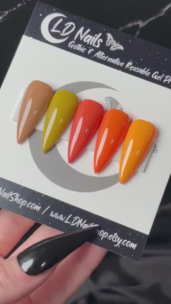 
                      
                        Load and play video in Gallery viewer, Pumpkin Spice Collection, Orange Halloween Nails, Fall Press On Nails, Basic Autumn Nails, Gothic Nails, Witchy Nails, Reusable False Nails
                      
                    