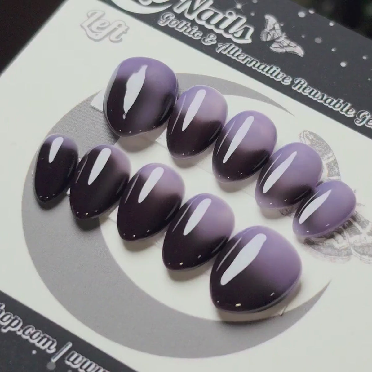 Dead Lavender Fall Thermal Press On Nails, Gothic Autumn Reusable Fake Nails