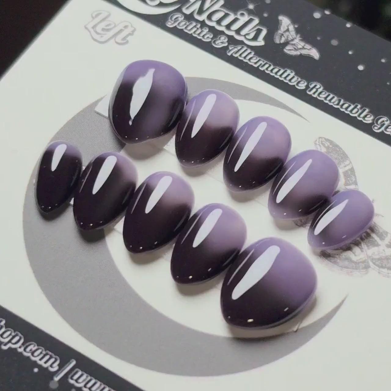 Dead Lavender Fall Thermal Press On Nails, Gothic Autumn Reusable Fake Nails
