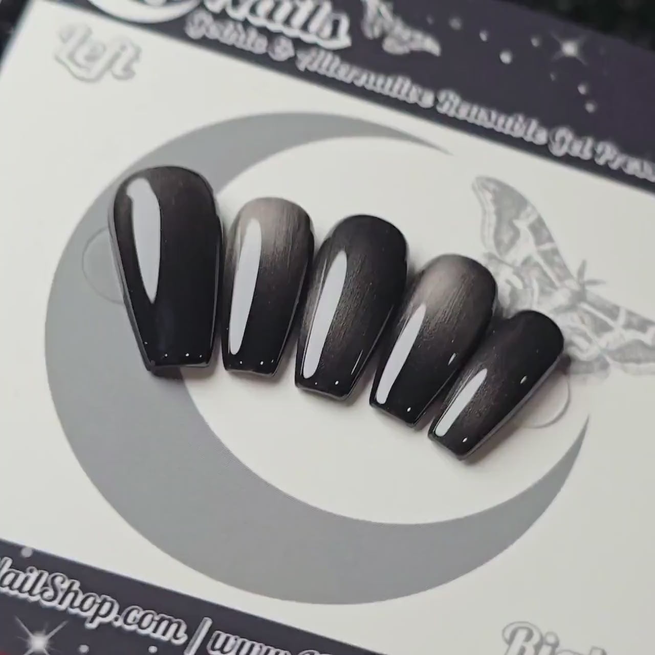 Grave Silk Cat Eye Press On Nails, Black Magnetic Nails, Gothic Press Ons, Dark Shimmer Nails, Handmade Luxury Nails