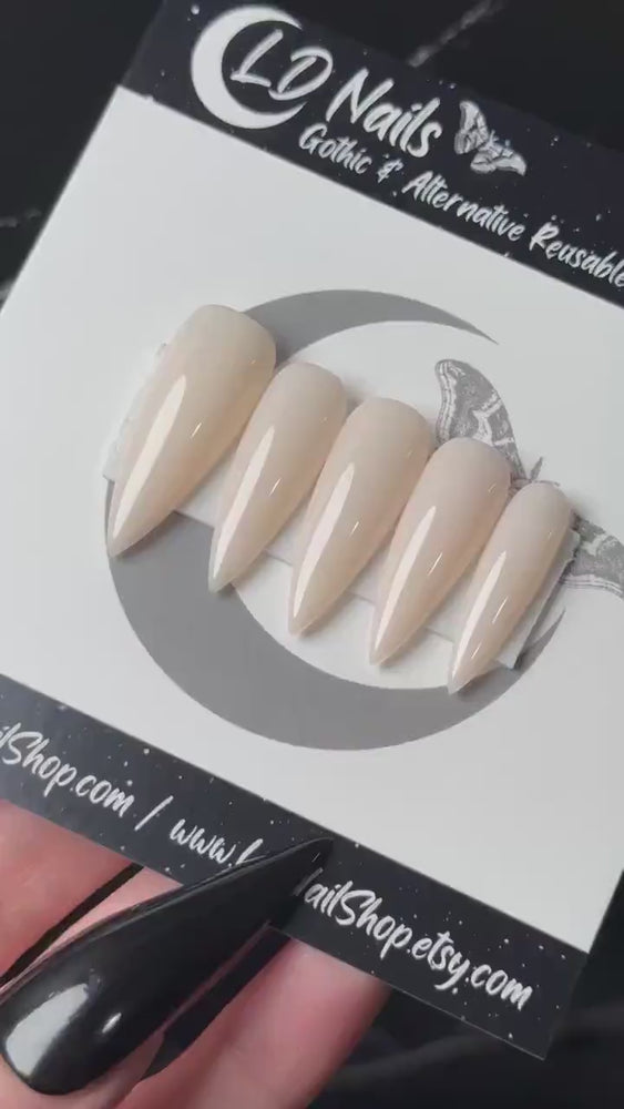 
                      
                        Load and play video in Gallery viewer, Pearly Press On Nails, Sheer Nude Nails, Basic Nails, Witchy Nails, Gothic Nails, Minimalist Nails, Reusable False Nails
                      
                    