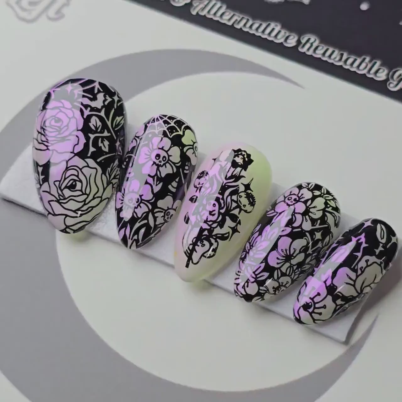 Grim Garden, Witchy Halloween Press On Nails, Gothic Spooky Garden Nails, Iridescent Press Ons
