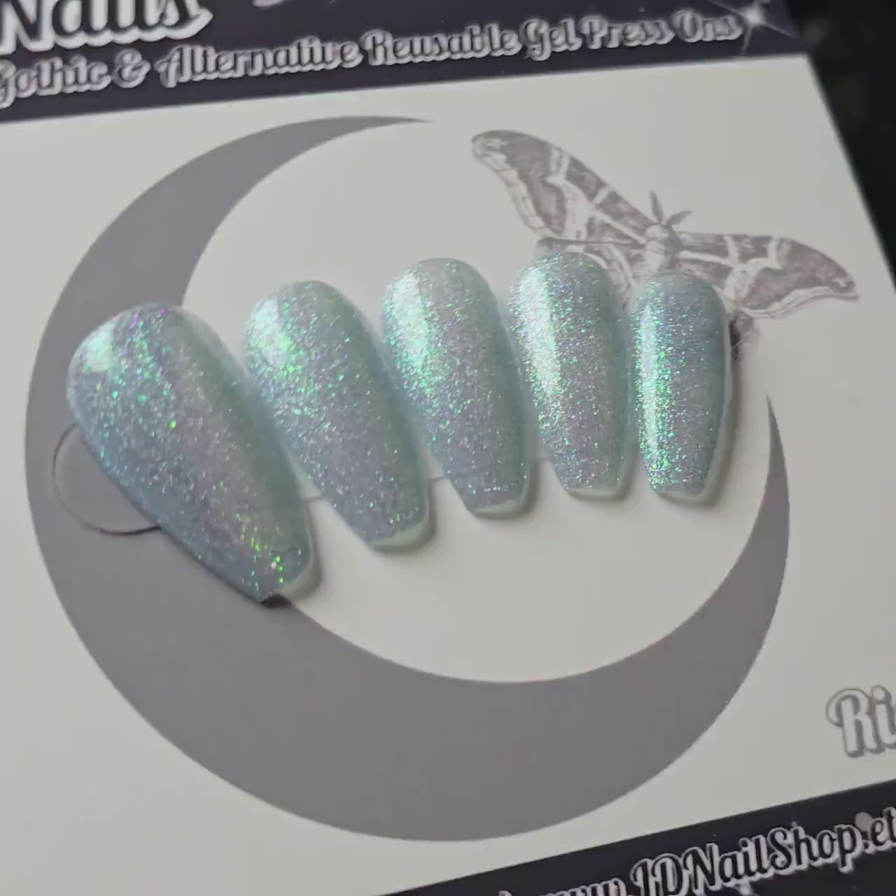 Spellbound Cat Eye Press On Nails, Fairytale Cat Eye Nails, Green and Silver Holographic Glitter Nails, Shimmer Nails, Sparkly Color Shift