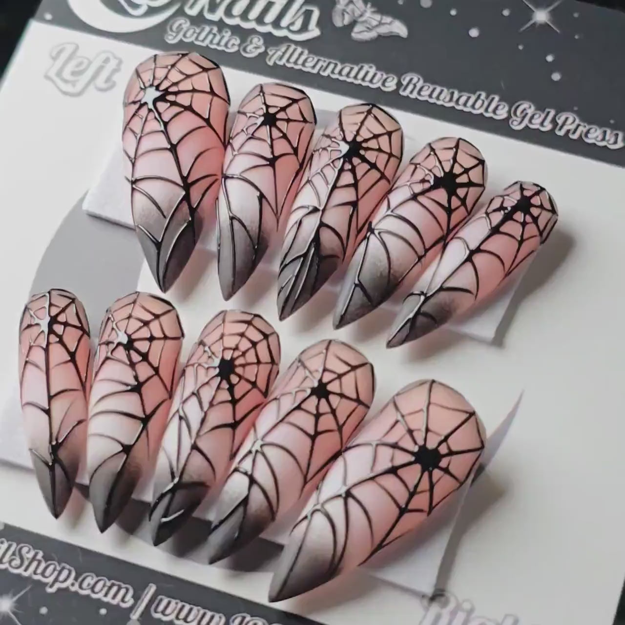 Cobweb Couture - Crypt Couture, Halloween Spiderweb Press On Nails, Gothic Black Ombre Vamp Nails