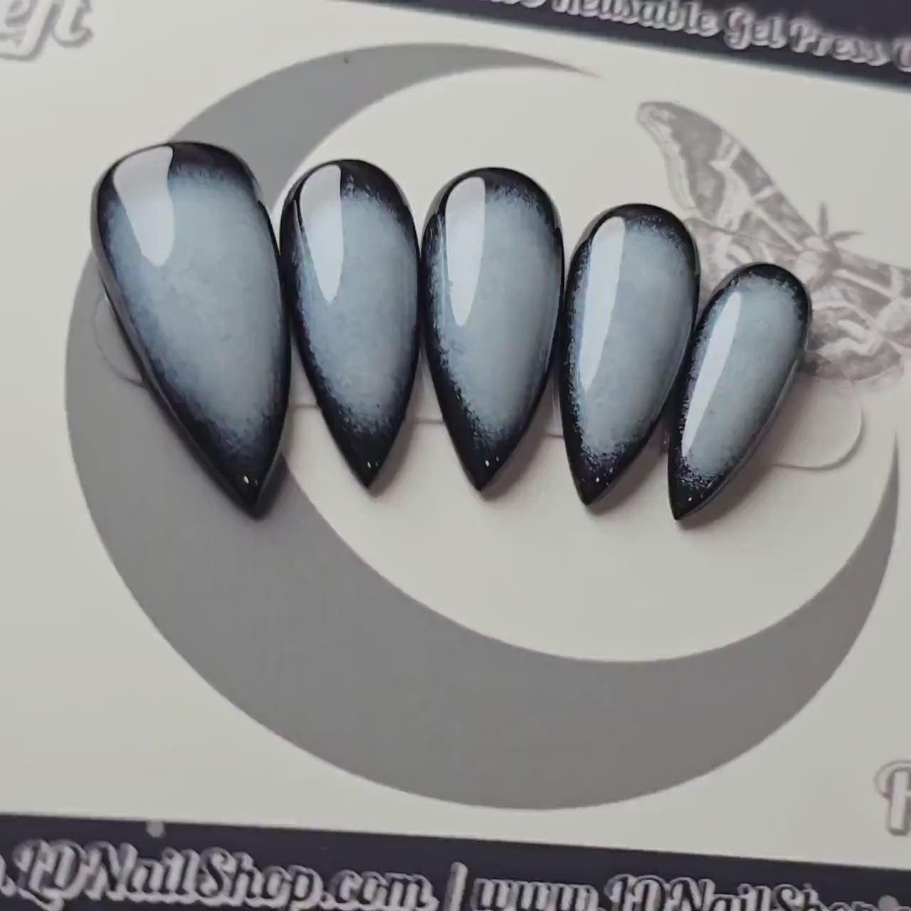 Eclipse Aura Press On Nails, Black Aura Ombré Nails, Gothic Stiletto Nails, Smoky Grey Gradient Nails, Alternative Goth Press On Nails