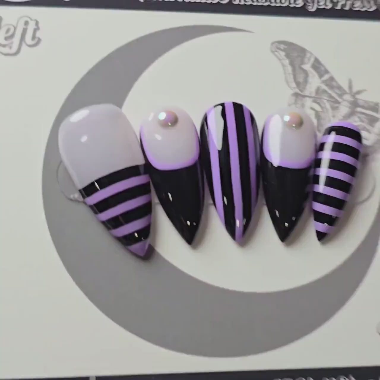 Twisted Stripes Press On Nails, Gothic Striped Nails, Pastel Goth Nails, Alternative Nails, Black Stripe Nail Design, Stiletto Press On Nail