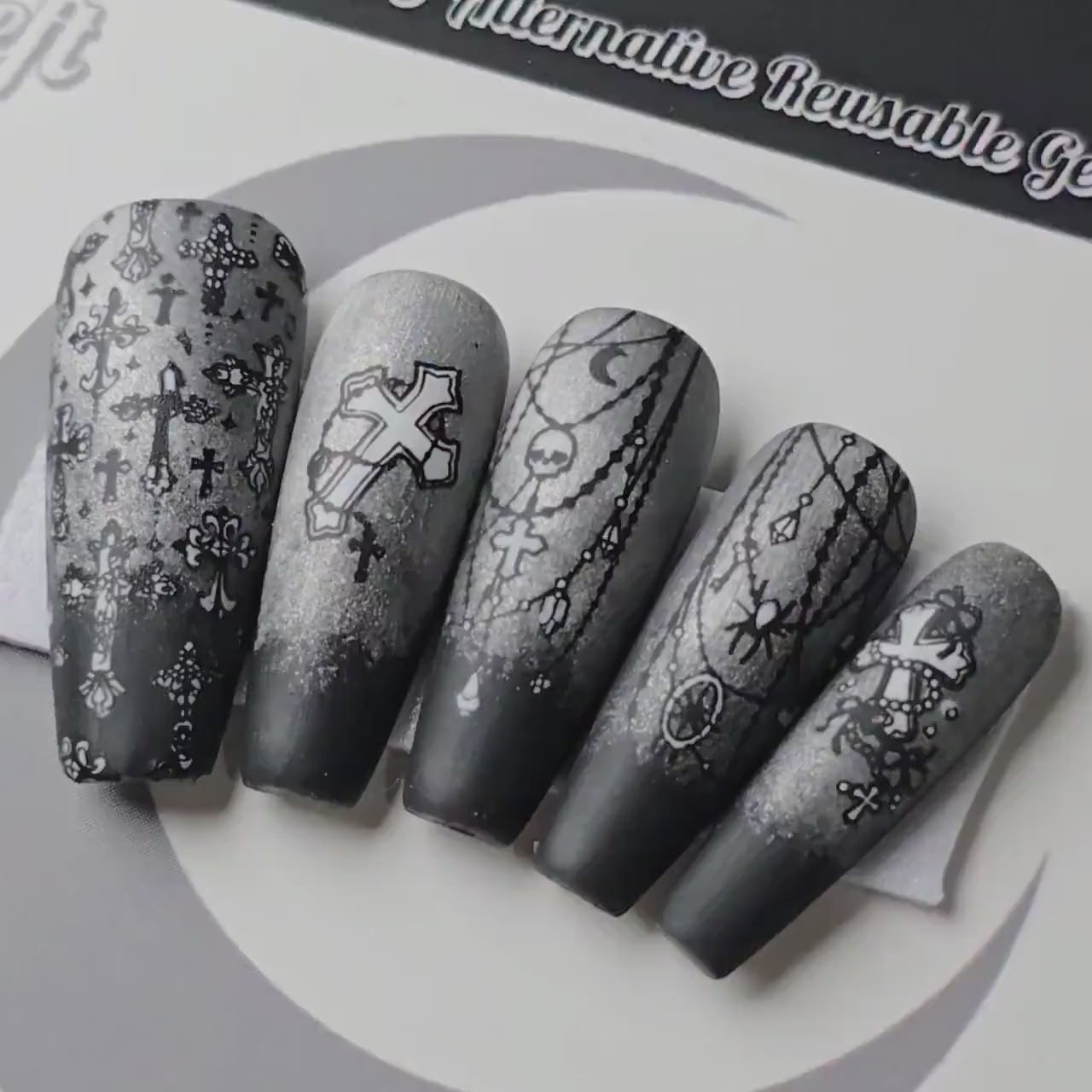 Deaths Rosary - Crypt Couture, Gothic Halloween Press On Nails, Spooky Vamp Cat Eye Nails