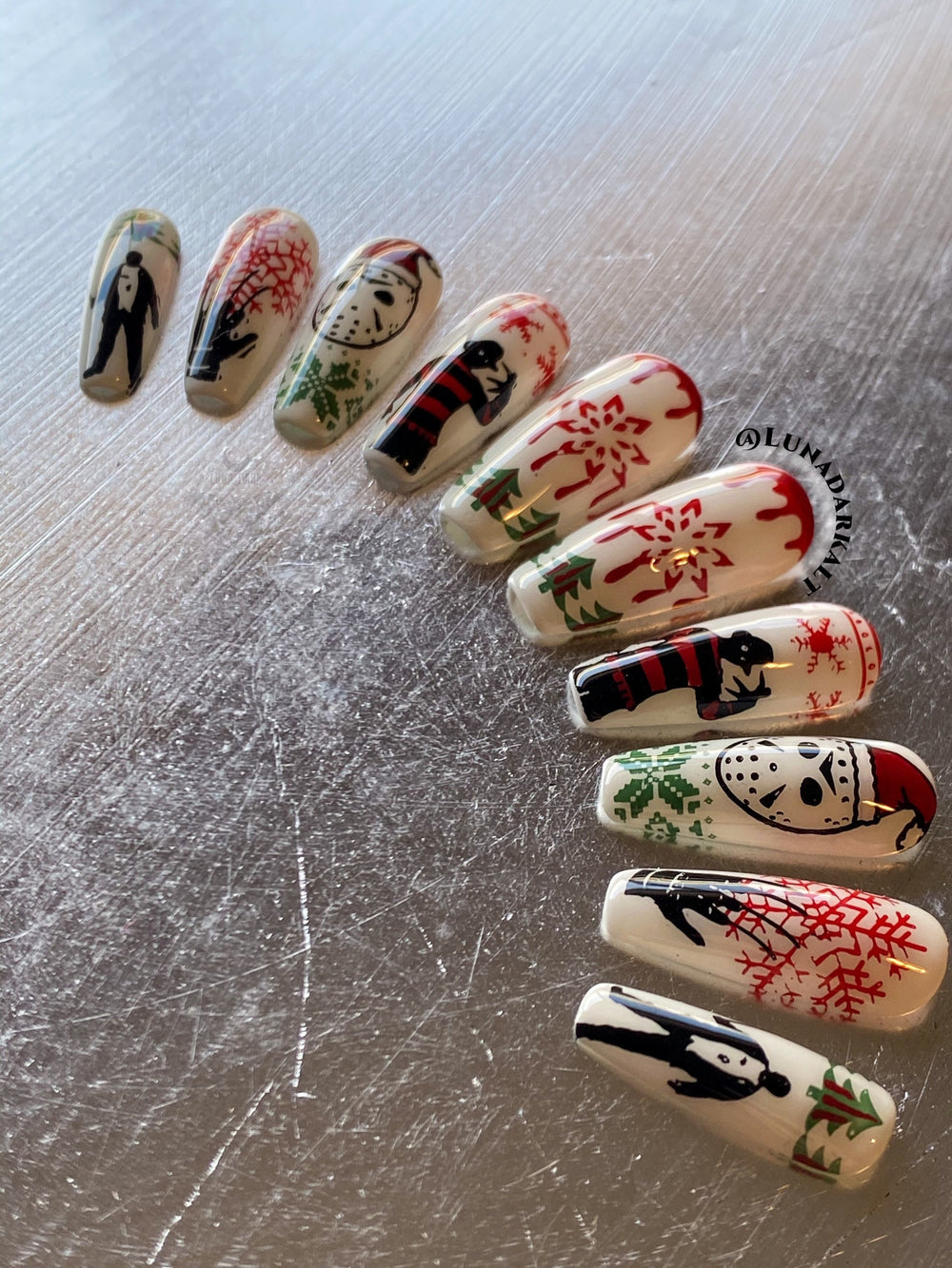 PRESS ON NAILS, Goth Press Ons, Merry Massacre, Horror Christmas, Reusable False Nails, Fake Nails, Press-on Nails, Glue-on Nails